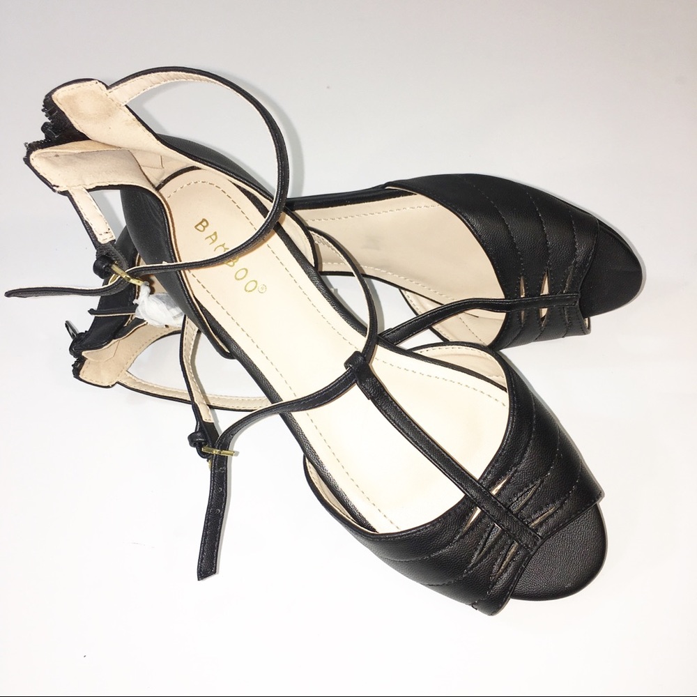 Bamboo Black Ankle Strap Flat Shoes